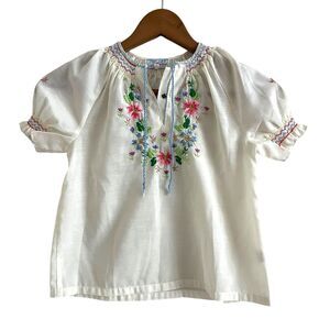 Vtg Hungarian Floral Embroidered Top girls 5 Peasant Folk Mexican Ethnic Blouse